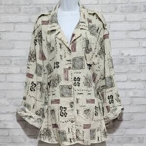 Tapestry Vtg 80s Tiger Leopard Wood Button Blouse Womens Size 34